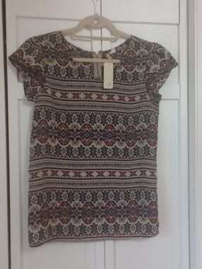 NWT Japna Boho Printed Cap-Sleeve Top Size M